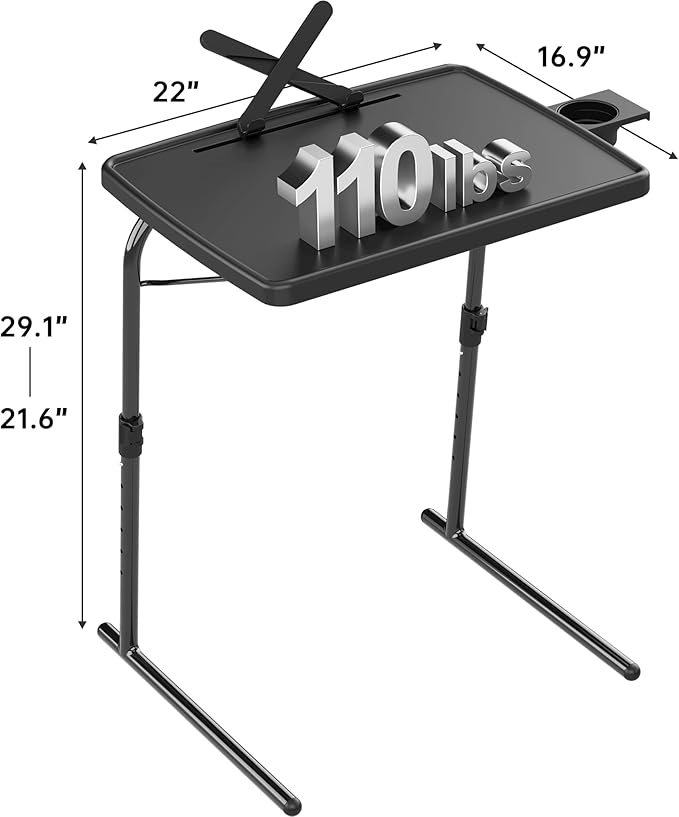 X TV Tray Table, Allpop Large TV Dinner Tray for Eating, Adjustable Folding Laptop Table with Book Stand, Cup Holder & Tablet Slot on Couch & Bed, Black