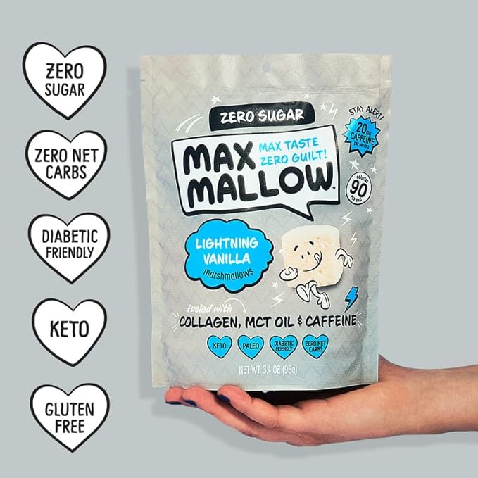Max Mallow Sugar Free Marshmallows - Keto-Friendly, Deliciously Fluffy Treats Perfect for S'mores, Hot Chocolate, and Baking with Zero Sugar, Marshmallows for smores Zero Sugar Marshmallow 6 Pack