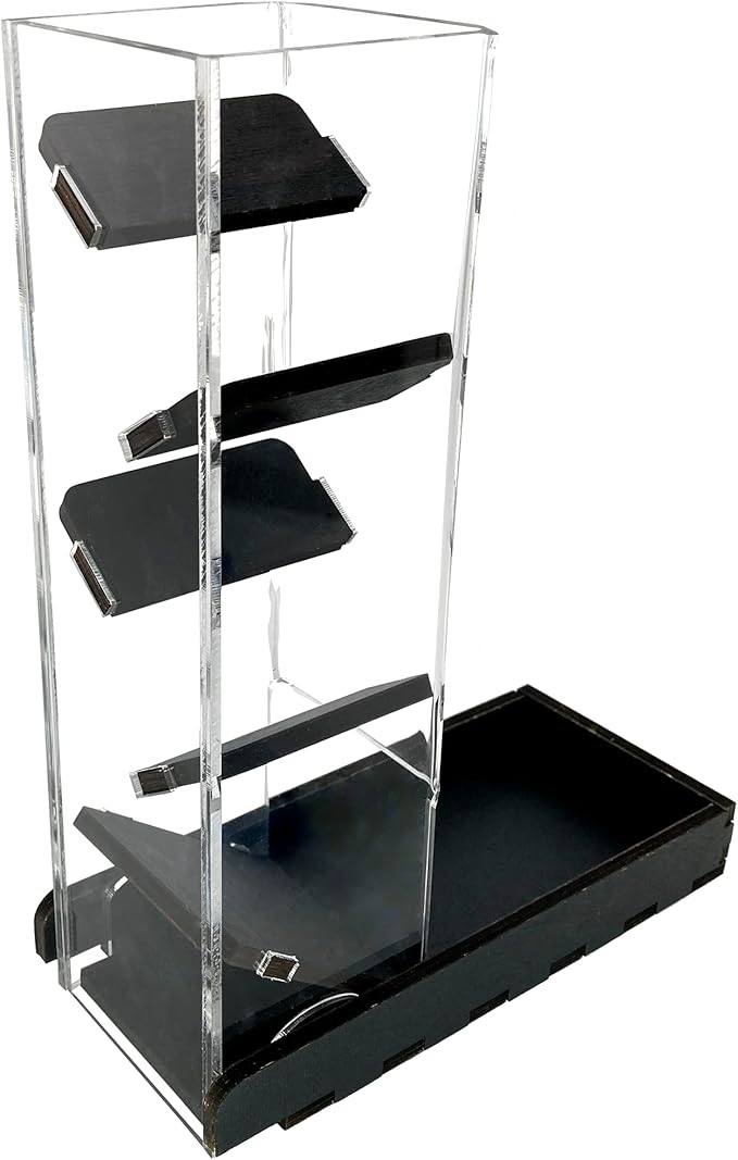 C4Labs Dice Tower & Tray | Clear with Wooden Paddles | Watch The Dice Decide (Black)