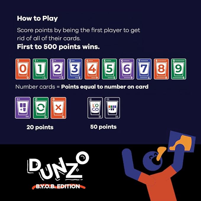 DUNZO™ (BYOB Edition) - Party Version of Classic Card Game - Draw Two, Skip, Reverse, Get Loco - Fun Games for Friends - Perfect for College Parties, Birthdays, Bachelorettes, or Any Event!