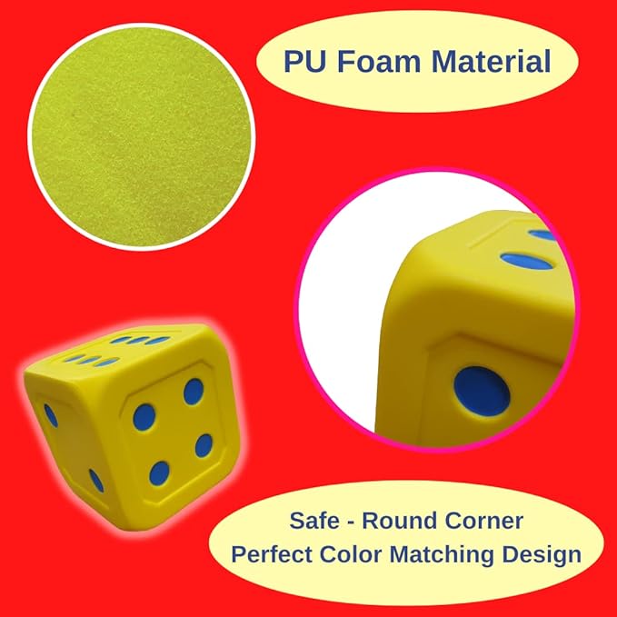 Macro Giant 6 Inch PU Foam Jumbo Big Playing Dice, Set of 4, Basic Color, Math Teaching, Teaching Aids, Board Games, Kid Toy