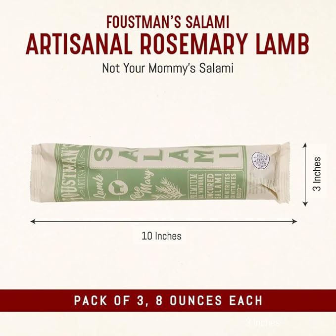 Foustman's Artisanal Salami, Nitrate-Free, Naturally Cured, (Pack of 3) (Lamb Rosemary)