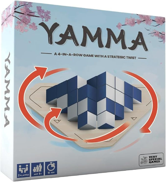 yamma 4-in-a-Row Game with Wooden Spinning Board, 3D Visual Strategy Experience for Ages 12+, a Quick and Clever Challenge Ideal for Families, Teens, and Casual Players