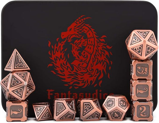 Metal Dice Set Collection for DND and All TRPG Games (Dragon Dice, Copper 11 Set)