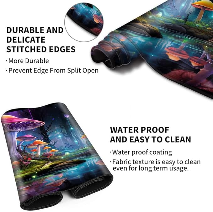 Playmat 24" x 14" Game Mats Tabletop Magic for MTG/TCG Cards, Trading Card Game Playing Stitched Play Mats Commander Deck Gaming Desk Mat Card Gameplay Mats, Magic Mushroom Enchanted Forest