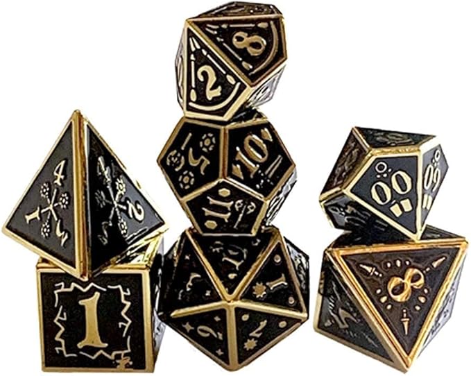 Metal Dice Set Collection for DND and All TRPG Games (Nightwatch, Gold 7 Set)