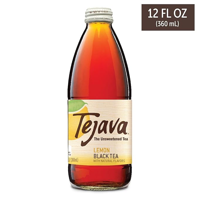 Tejava Lemon Black Iced Tea, 4 Pack, 12oz Glass Bottles, Unsweetened, Non-GMO, Kosher, No Sugar or Sweeteners, No calories, No Preservatives, Brewed in Small Batches