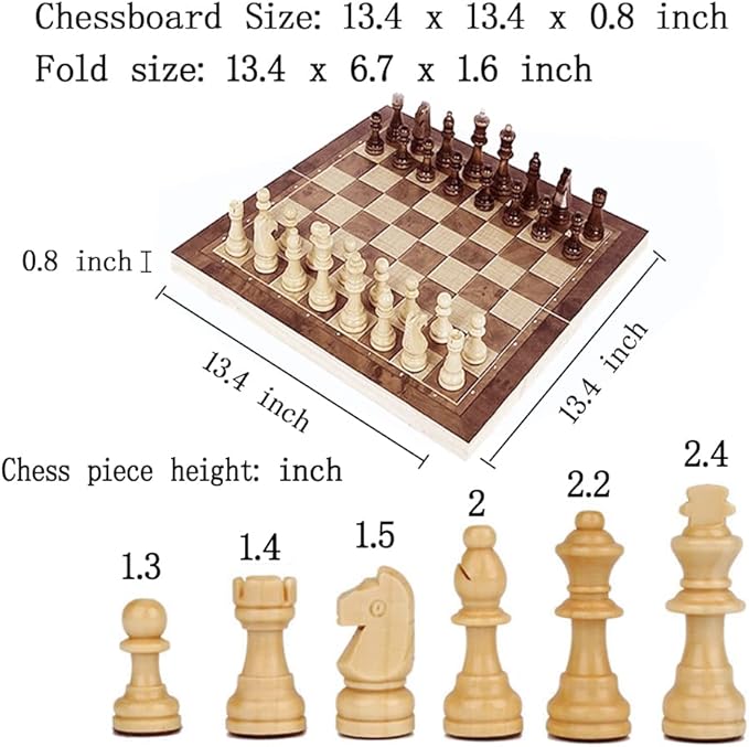 Chess Set，Folding Storage Wooden Chess Board Sets，3 in 1 Chess Board Game for Adults and Kids （Chess，Backgammon，Checkers），Exquisite Wooden Chess Set