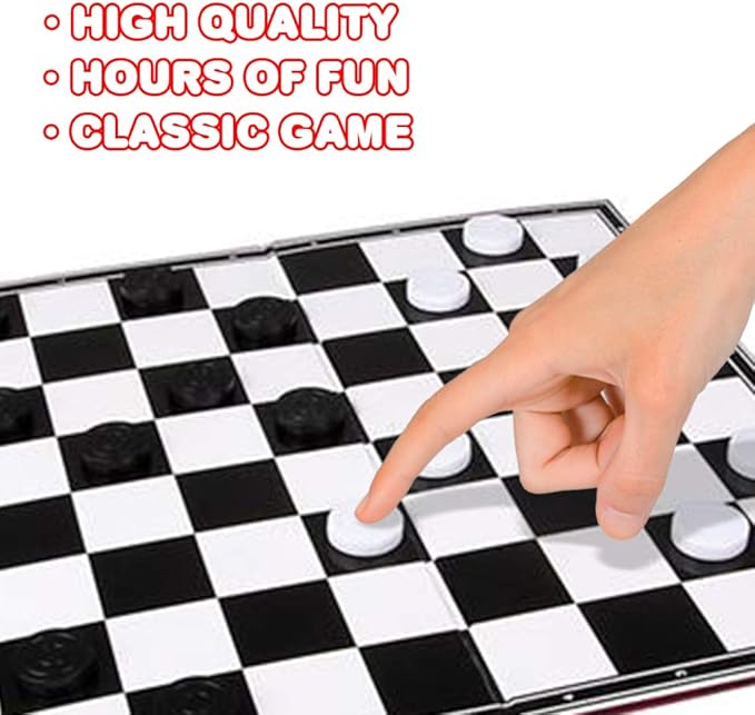 Gamie Checkers Board Game, Classic Foldable Family Board Game for Game Night, Indoor Fun and Parties, Develops Logical Thinking and Strategy, Best Gift Idea for Kids