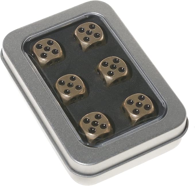 6 Sided Metal Brass Dice with Black Pips, Tables Board Game Dice, 6pcs Solid Gift Brass Dice, Tabletop Games Set for Poker Party Playing Games