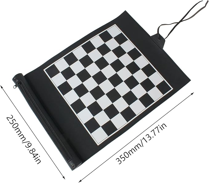 Andux Rollable Chess Board Game PU Portable Chess Set PGSLQ-01 (Black-Chess)