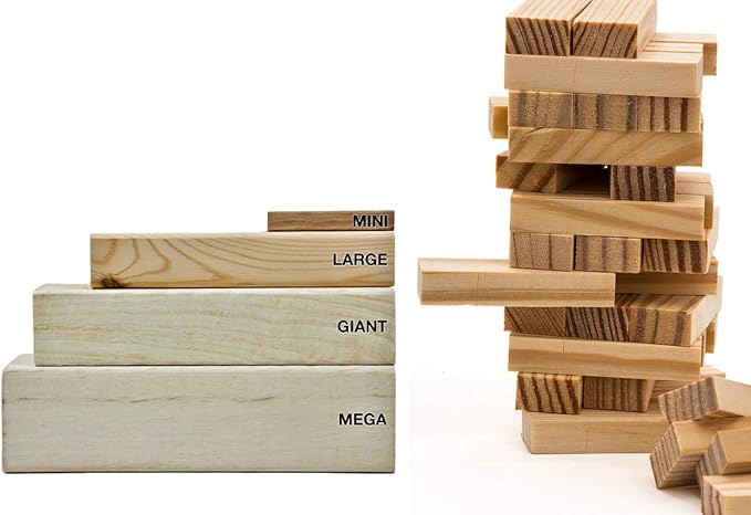 JA-RU Mini Tumbling Tower Game (3 Tower Set) 4 Inch Small Size Wooden Blocks. Building Games and Stacking Game for Kids. Indoor Outdoor Sport Activities. 3276-3p