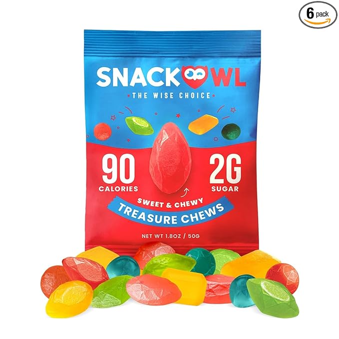 Snack Owl Vegan Sour Gummy Candy – Gluten Free, Low Calorie Candy - Guilt Free & Delicious Healthy Gummy Snacks - (Treasure Chews)