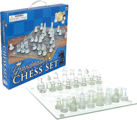 The Dreidel Company Elegant Glass Chess Set, Board Games, Great for Prizes (14" Glass Chess Set)