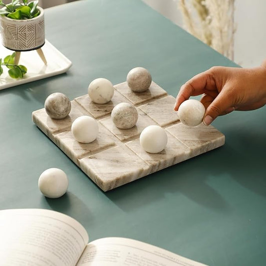 Handmade Marble Tic Tac Toe Board Game with Theme Diwali Gift X O Game Diwali Gift and Gift for Student