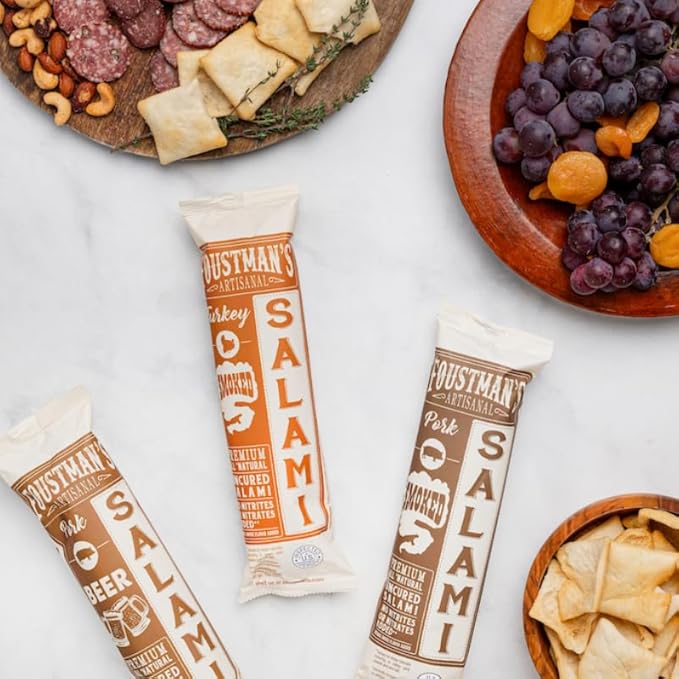 Foustman's Salami Turkey Smoked Artisanal, Nitrate-Free, Naturally Cured, Gluten-Free, Dairy-Free, No Pork, Turkey Deli Meat, 7 Oz Sticks