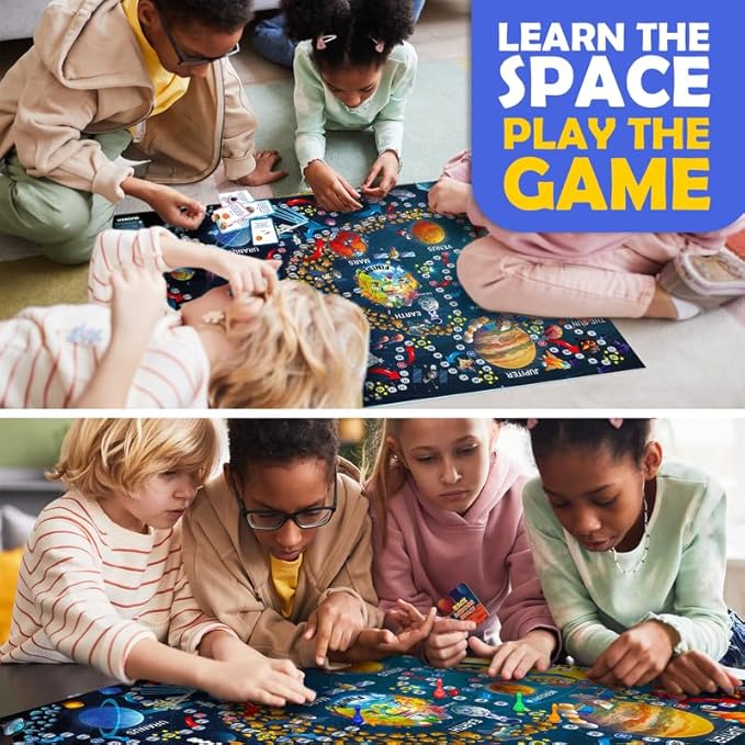 QUOKKA Space Board Game for Kids 8-12 - Learning Family Game for Teens and Adults - 130 Question Cards - Top Facts - Play Indoor & Outdoor - Educational Solar System Toy for 6 10 Year Olds