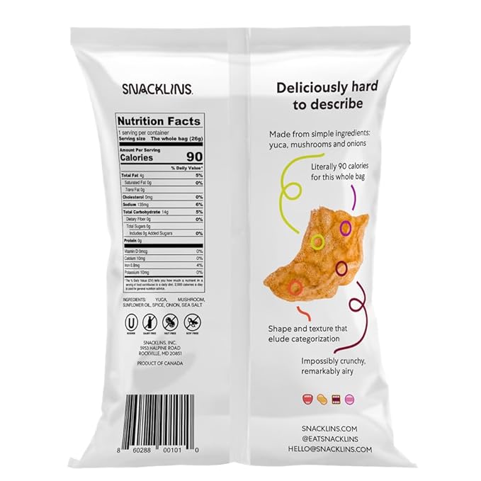 SNACKLINS Plant Based Crisps CHESAPEAKE BAY - Gluten Free, Grain Free, 100% Kosher, Vegan Healthy Snacks, Crunchy Puffed Snack, Only 100 Calories Per Bag - .9oz Bag (Case of 48)