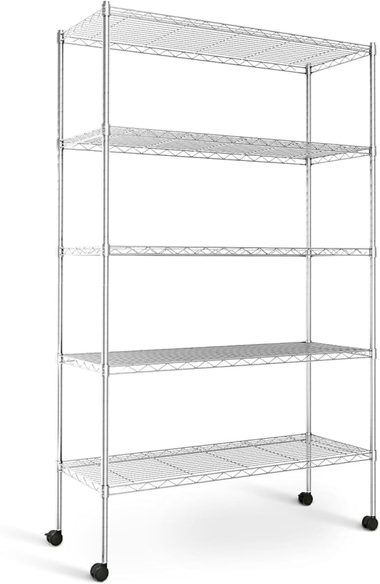 YSSOA Heavy Duty 5-Tier Storage Shelving Unit, 35.83" W x 13.98" D x 61.02" H, 1250 Lbs Loading Capacity, Chrome