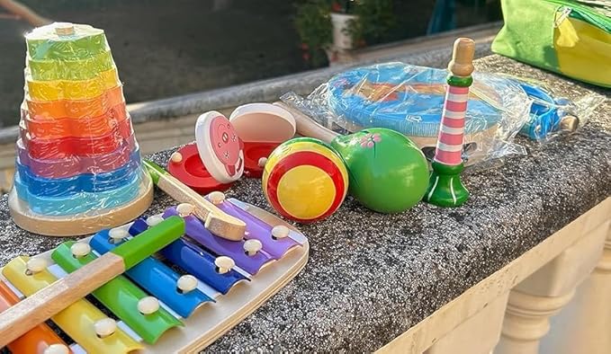 Kids Musical Instruments, 12pcs Wooden Musical Toys for Toddlers 2-4 with Xylophone Maracas Tambourine, Educational Baby Musical Toys Birthday Gift for 2 3 4 5 Years Old Girls Boys