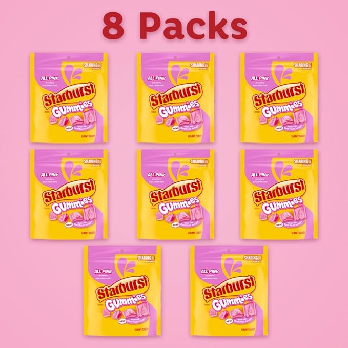 STARBURST Gummies All Pink Gummy Candy, Sharing Size, 9 oz Bag (Pack of 8)