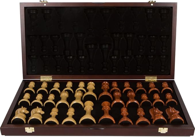 Abigail Chess Inlaid Wood Folding Board Game with Pieces, Extra Large 21 Inch Set