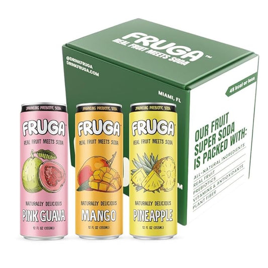 FRUGA Tropical Mix Sparkling Fruit Super Soda | Prebiotic Soda Drink, Low Calorie, Healthy Soda Benefits and Vitamin Boost - 12 Fl Oz (Pack of 6)