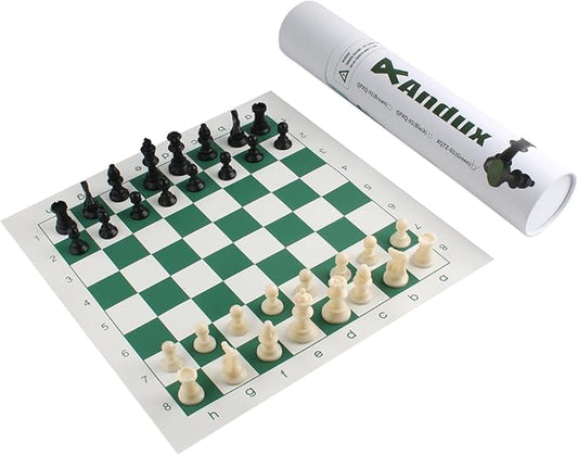 Andux Chess Game Set Chess Pieces and Rollable Board XQTZ-01 (Green,35x35cm)