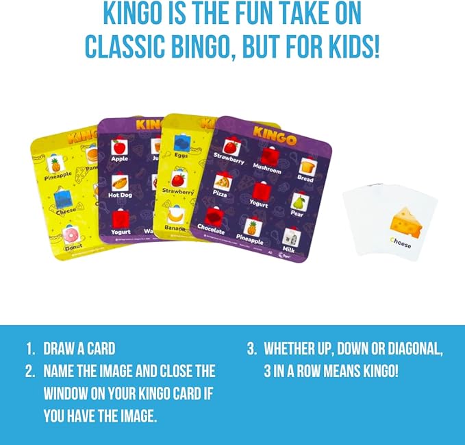 Regal Games Kingo Foods Edition Bingo Game for Kids - Fun Educational Learning for Preschool & Kindergarten - Phonics, Vocabulary Builder & Sight Word Game for Classroom & Home