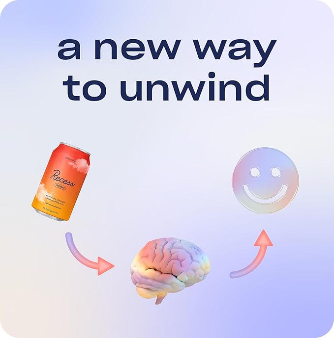 Recess Mood Magnesium & Adaptogen Drink, Relaxation Beverage, 12 ounce (Blood Orange, 12 pack)