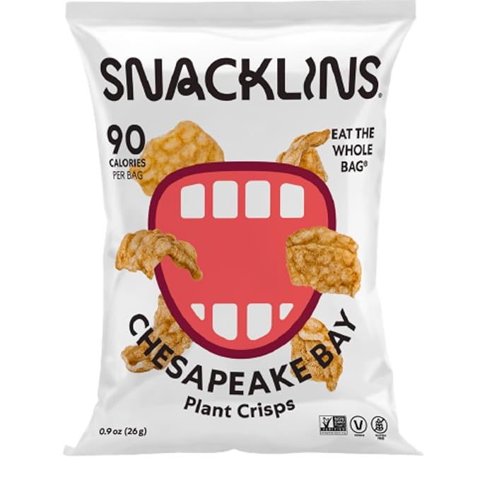 SNACKLINS Plant Based Crisps CHESAPEAKE BAY - Gluten Free, Grain Free, 100% Kosher, Vegan Healthy Snacks, Crunchy Puffed Snack, Only 90 Calories Per Bag - .9oz Bag (Case of 6)