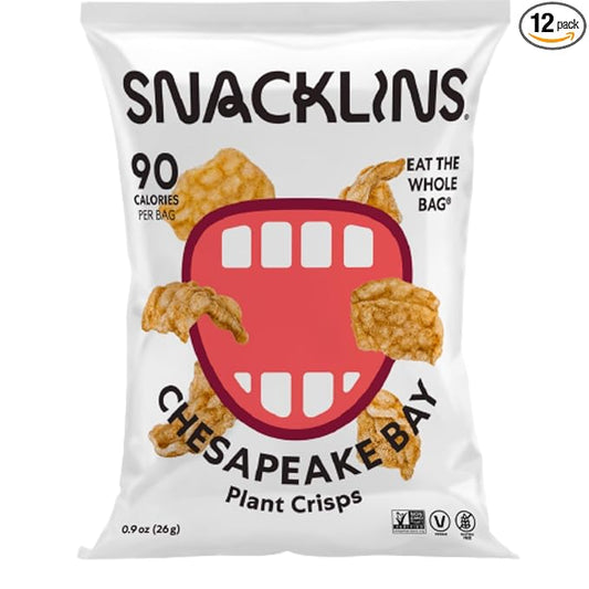 SNACKLINS Chesapeake Bay Plant-Based Crisps – Vegan, Gluten-Free, Grain-Free, Kosher, Healthy Low-Calorie Snack – Only 90 Calories Per Bag – 0.9oz Bags (Pack of 12)