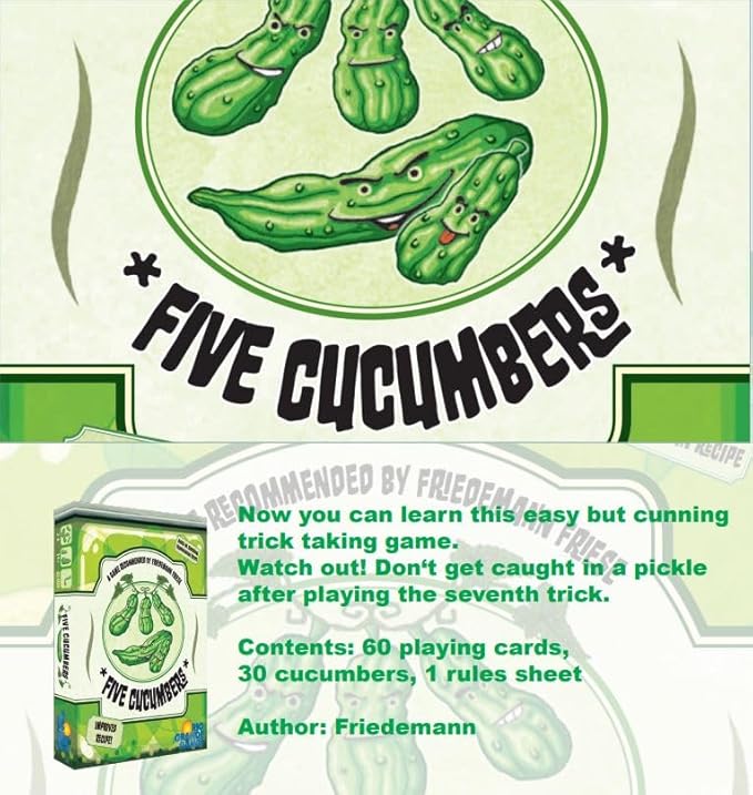 Rio Grand Games: Five Cucumbers - Trick Taking Card Game, Agurk Variant, Competitive Play, Avoid Getting The Cucumber, Ages 14+, 2-6 Players, 30+ Mins