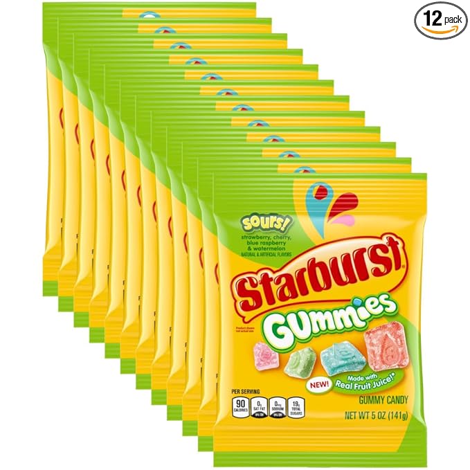 STARBURST Gummies Sours Gummy Candy, 5 oz Bag (Pack of 12)