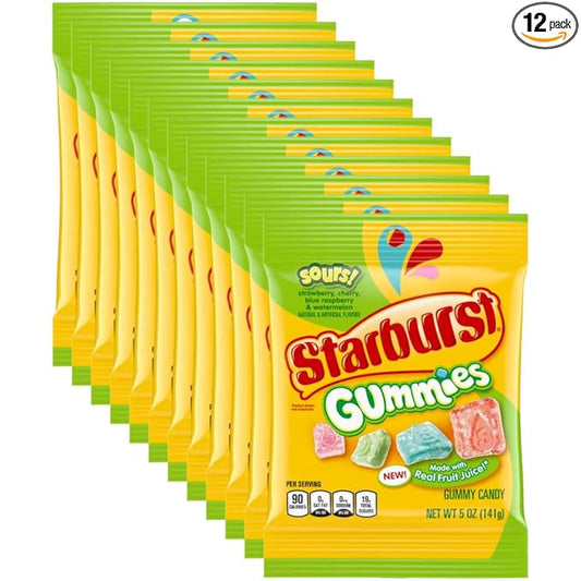 STARBURST Gummies Sours Gummy Candy, 5 oz Bag (Pack of 12)