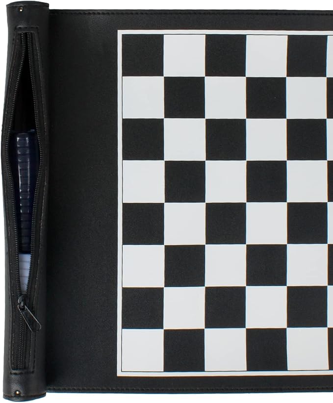 Andux Rollable Chess Board Game PU Portable Chess Set PGSLQ-01 (Black-Chess)