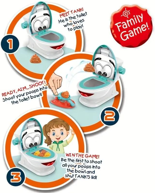 Poop Shoot Toilet Game, Funny Poop Family Board Game for Kids and Adults, Includes 12 Poop Toys, 2 Launchers and A Sticker, Gift for 4+ Year Olds Kids