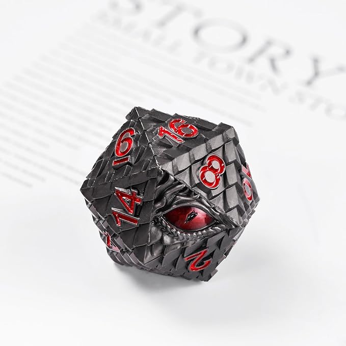 Metal D20 DND Dice Set - Dragon Scale Metallic 20 Sided Giant Polyhedral Dice,35mm Large Dragon Eye Metal D&D Dice Set for Dungeons and Dragon Tabletop Game(Black Dragon Scale)