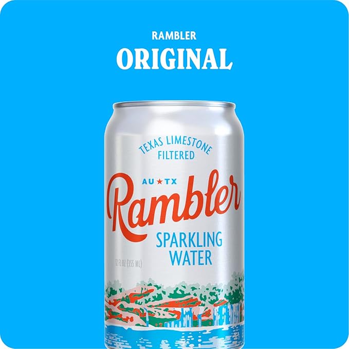 AUTX RAMBLER Sparkling Water, Texas Limestone Mineral Blend, Original Natural Flavor, 12-Ounce Cans, 12-Pack