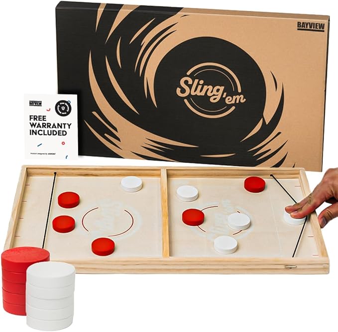 Fast Sling Puck Game - Slingshot Toy Games - Wooden Games for Family - Reliable Sling Puck Board Game - Fast-paced Fun for Family Night - Sling Puck Game by Bayview