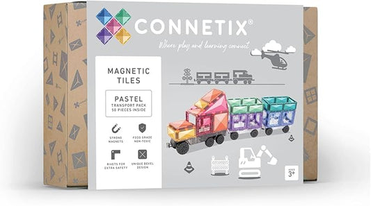 Connetix Magnetic Tiles Pastel Transport Pack, 50 Pieces