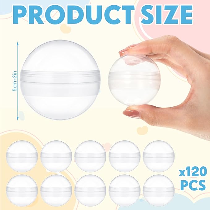 120 Pcs 2 Inch Empty Vending Machine Capsules Colored Round Capsules Toy Bulk Gumball Machines Plastic Balls Small Plastic Containers for Easter Party Favor Themed Gift (Clear)