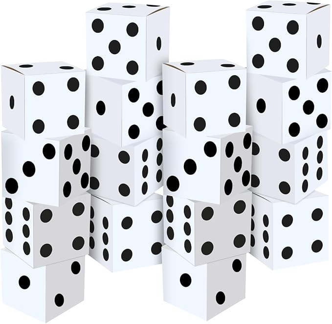 16PCS Large Casino Dice Boxes 11 Inch Casino Theme Party Decoration Jumbo Giant Dice Favor Boxes Bulk for Board Game Night Table Centerpiece Las Vegas Graduation Prom Birthday Party Supply, White