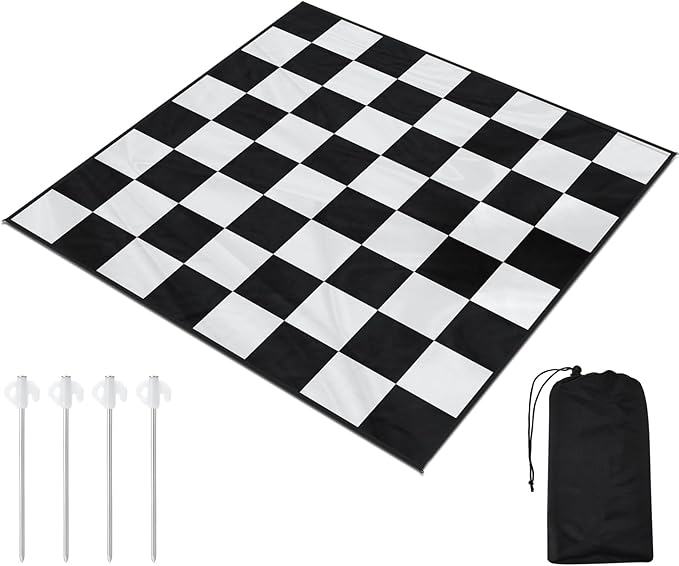 9x9ft Giant Chess Game Mat Nylon Board Mat for Outdoor with 4 Ground Nails and Storage Bag, Compatible with 25 37 49 Inch Giant Chess Sets and 10 Inch Large Checkers, Checker Not Included