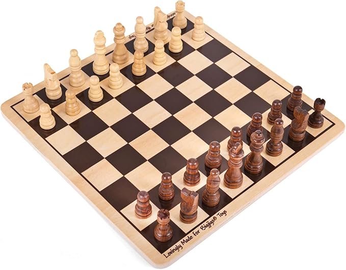 Bigjigs Toys Draughts and Chess Board Sets - 2 in 1 Wooden Chess Board & Checkers Game, 28cm x 28cm, Family Board Games