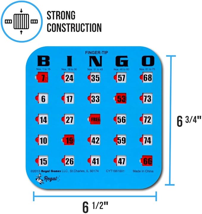 Regal Bingo Bulk Bingo Cards with Sliding Windows - Reusable Large Print Bingo Game Cards for Adults Large Group - 25 Pack, Blue