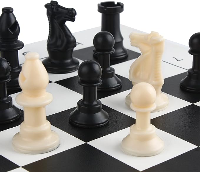 Andux Chess Game Set Chess Pieces and Rollable Board QPXQ-01 (Black,35x35cm)