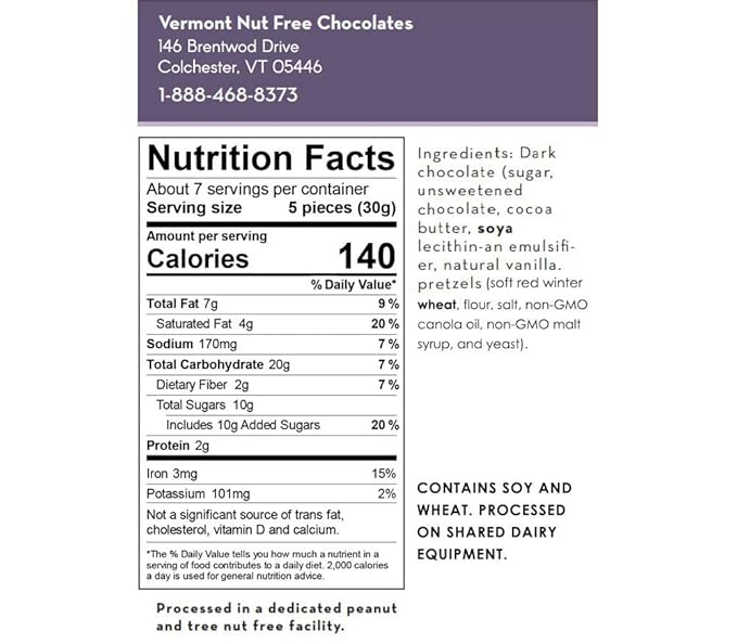Vermont Nut Free Chocolates Covered Mini Twist Pretzels (Dark Chocolate) 7 Ounces, Nut-Free, Egg-Free, Kosher