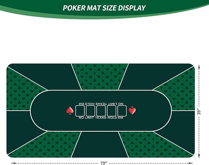 nuveti 79 x 39 Foldable Texas Poker Card Tabletop Layout Portable Anti-Slip Rubber Board Game Mat Smooth Premium Surface, Noise Reduction Poker Mat for Table