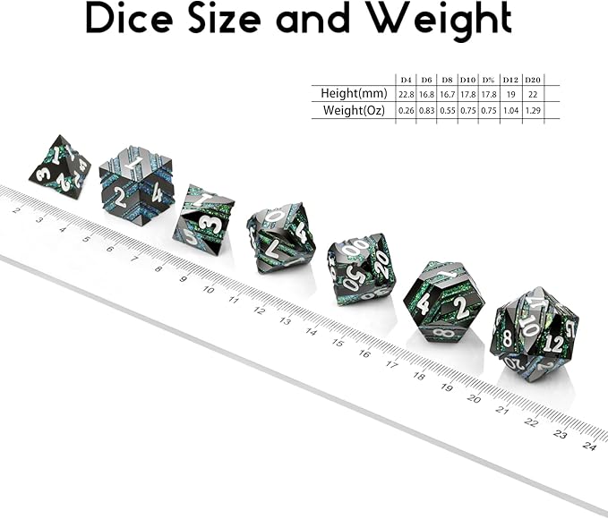 Stripe D&D Dice,DNDND Metallic Glitter Stripes Dice with Gift Metal Box for Dungeons and Dragons Tabletop Game (Green Stripes)